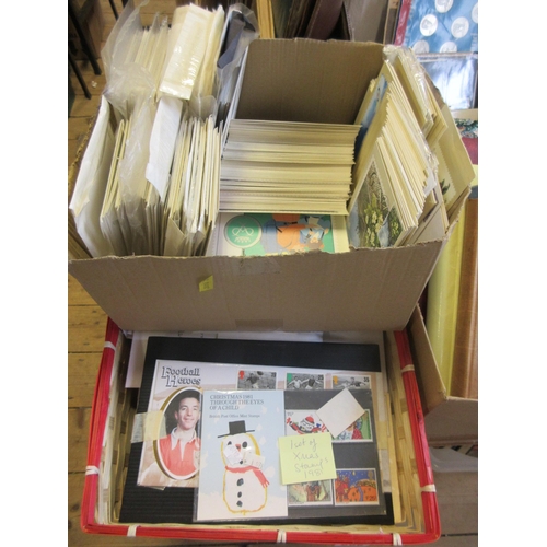 606 - TRAY AND A BOX OF STAMPS FIRST DAY COVERS AND CARDS