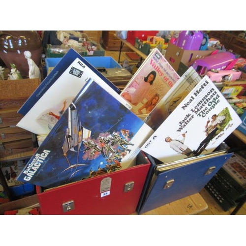 89 - FOUR RETRO CASES OF FILM SOUND TRACK AND OTHER LP RECORDS INCLUDING VALLEY OF THE DOLLS AND BATTLE S... 