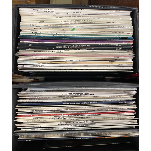 89 - FOUR RETRO CASES OF FILM SOUND TRACK AND OTHER LP RECORDS INCLUDING VALLEY OF THE DOLLS AND BATTLE S... 