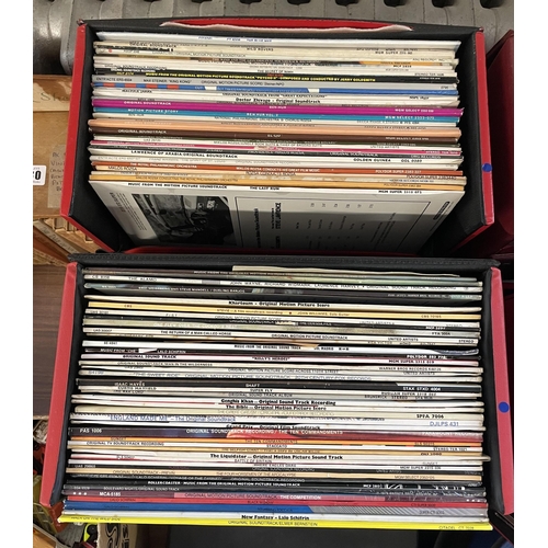 90 - FOUR RETRO CASES OF FILM SOUND TRACK AND OTHER LP RECORDS INCLUDING BEDAZZLED AND MAN FROM UNCLE ETC