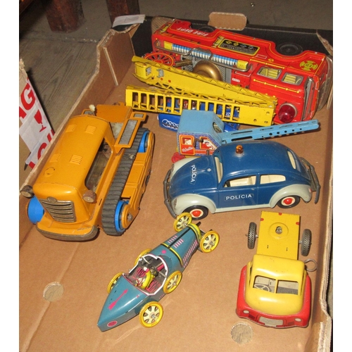 104 - BOX OF VINTAGE TIN PLATE TOYS