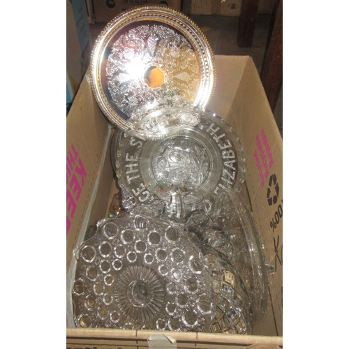 106 - BOX OF GLASS INCLUDING ROYAL COMMEMORATIVE PLATE