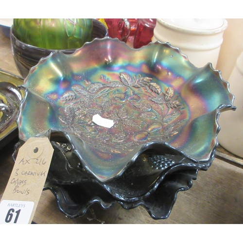 61 - THREE CARNIVAL GLASS BOWLS