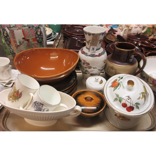 75 - TRAY OF CERAMICS INCLUDING EVESHAM TUREEN