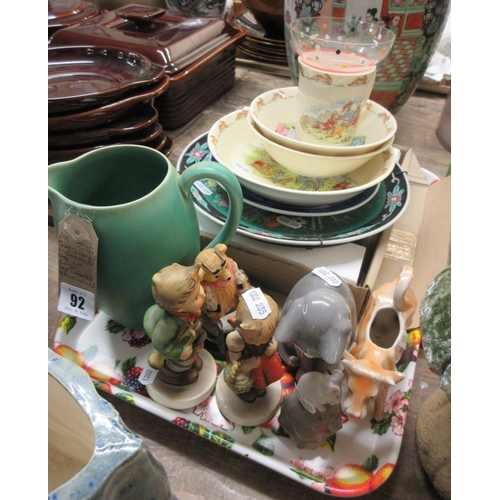 92 - TRAY OF CERAMICS AND ORNAMENTS INCLUDING ROYAL COPENHAGEN AND BUNNYKINS