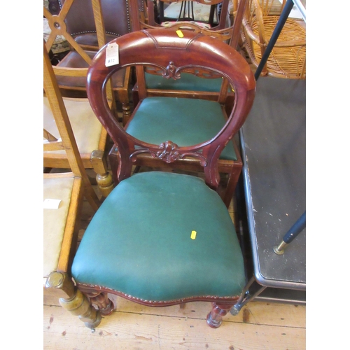 872 - GREEN LEATHER UPHOLSTERED BALLOON BACK CHAIR