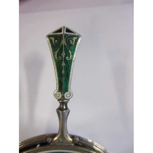 228 - SILVER AND ENAMEL TEA STRAINER , MUSTARD ETC