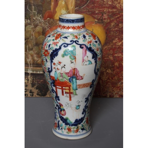 1 - A CHINESE PORCELAIN VASE of inverted baluster form, painted in underglaze blue and over painted in f... 