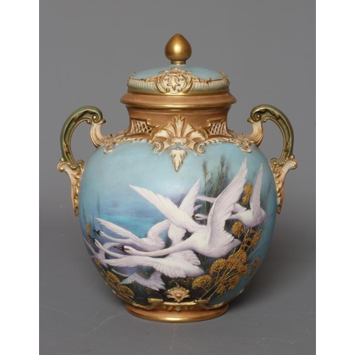 15 - A ROYAL WORCESTER CHINA POT POURRI AND COVER, 1898, of ovoid form with acanthus moulded and diaper p... 