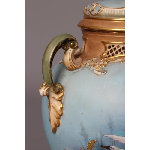 15 - A ROYAL WORCESTER CHINA POT POURRI AND COVER, 1898, of ovoid form with acanthus moulded and diaper p... 