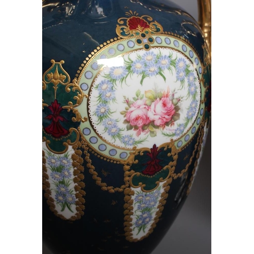 16 - A PAIR OF ROYAL CROWN DERBY CHINA VASES, 1925, of ovoid form with waisted necks and two gilded leaf ... 