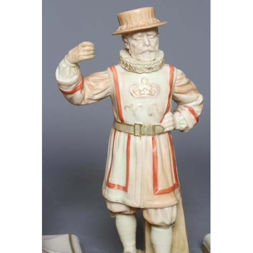 17 - A ROYAL WORCESTER CHINA BEEFEATER, 1889, modelled by James Hadley, puce mark, 7