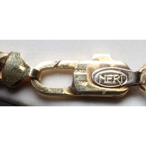 192 - A FLAT CURB LINK NECKLACE BY NERI stamped 750, the lobster clasp with a close back set brilliant cut... 