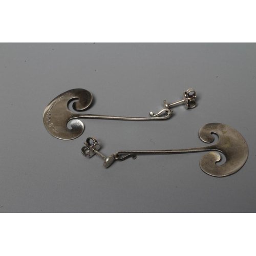 205 - A PAIR OF GEORG JENSEN SILVER DOUBLE SCROLL EARRINGS designed by Viviana Torun Bulow-Hube, stamped 9... 