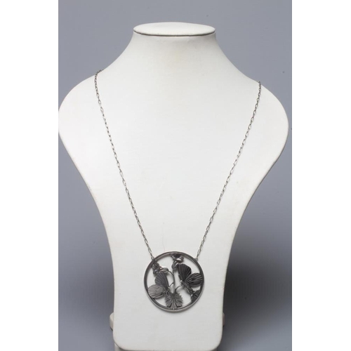 206 - A GEORG JENSEN SILVER CIRCULAR MOONLIGHT BLOSSOM PENDANT designed by Arno Malinowski with two butter... 