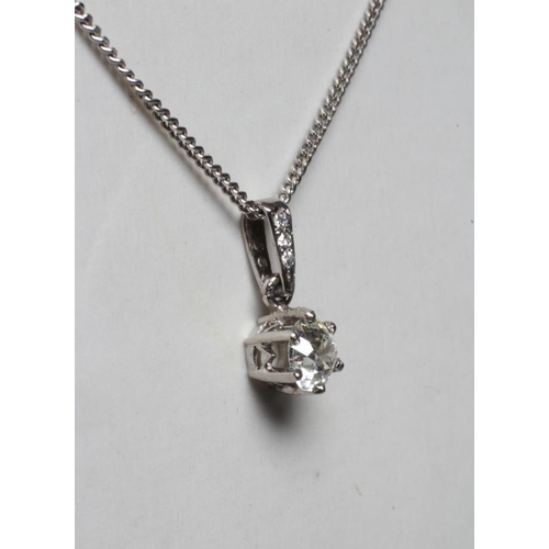 299 - A SOLITAIRE DIAMOND PENDANT, the brilliant cut stone of approximately 0.6cts claw set to a bale pave... 