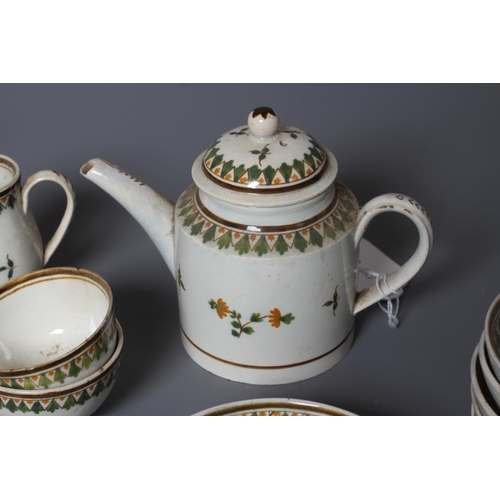 30 - A PEARLWARE MINIATURE PART TEA SERVICE, circa 1790, painted in Pratt type colours with scattered flo... 