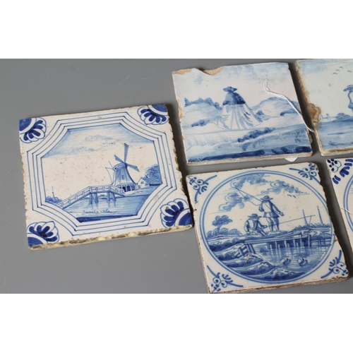 34 - EIGHT DEFLT TILES, various dates and places of origin, all painted in blue, including three with rim... 