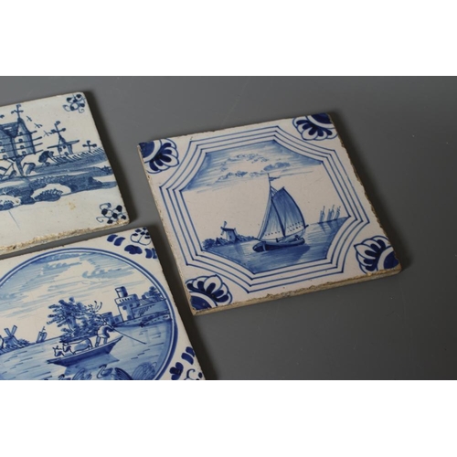 34 - EIGHT DEFLT TILES, various dates and places of origin, all painted in blue, including three with rim... 