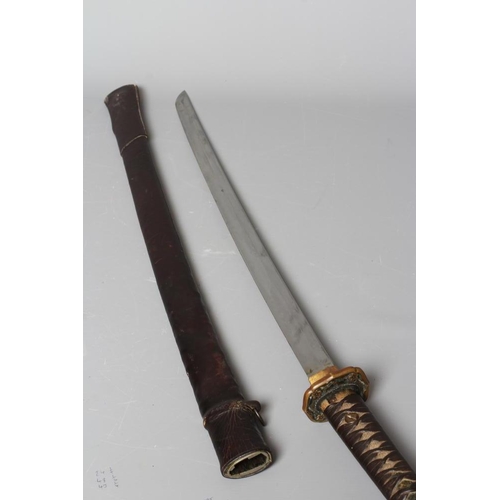 354 - A JAPANESE KATANA with WWII saya, tsuba and hilt, possibly Edo period, 24 1/2