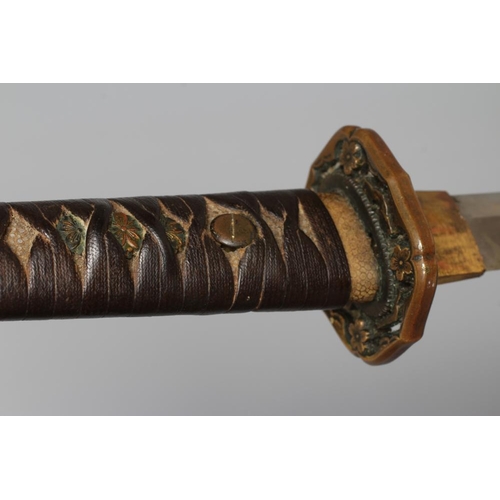 354 - A JAPANESE KATANA with WWII saya, tsuba and hilt, possibly Edo period, 24 1/2