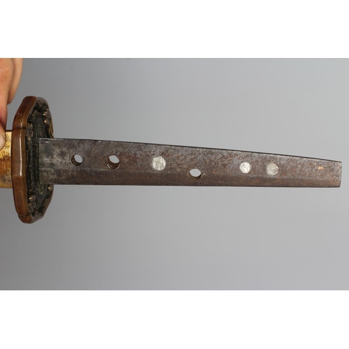 354 - A JAPANESE KATANA with WWII saya, tsuba and hilt, possibly Edo period, 24 1/2