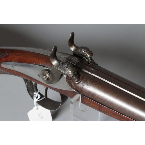 375 - A PERCUSSION DOUBLE BARELLED RIFLE with 34 5/8