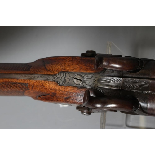 376 - A PERCUSSION DOUBLE BARELLED RIFLE with 31 3/4