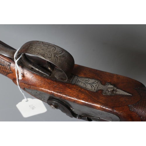 376 - A PERCUSSION DOUBLE BARELLED RIFLE with 31 3/4