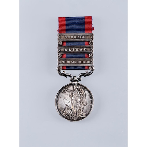 384 - A SUTLEJ MEDAL 1845-46 with Sobraon, Aliwal and Ferozeshuhur clasps, re-named for Patt Larkin of the... 