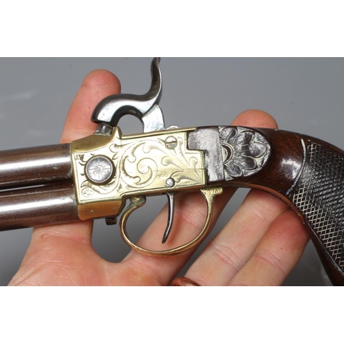 394 - A PERCUSSION TAP ACTION DOUBLE BARRELLED PISTOL with 2 3/4