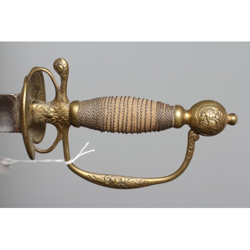 395 - A BRASS HILTED SMALL SWORD, the 33 1/2