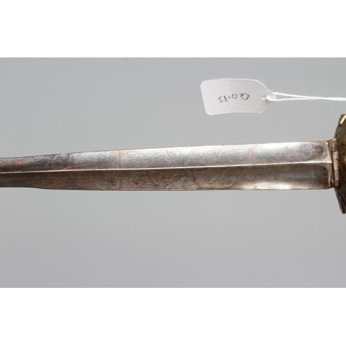 395 - A BRASS HILTED SMALL SWORD, the 33 1/2