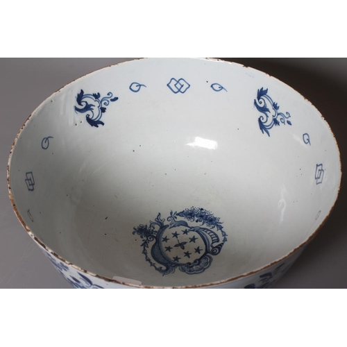 41 - A LARGE DELFT PUNCH BOWL, possibly Bristol c.1770, of plain circular form, the interior painted in b... 