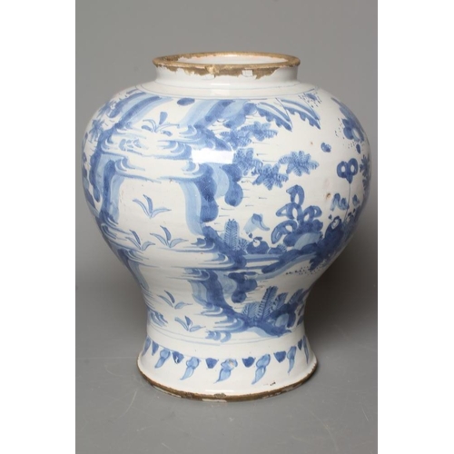 42 - A LARGE DELFT VASE, Dutch c.1650, of inverted baluster form painted in blue in the Chinese Transitio... 