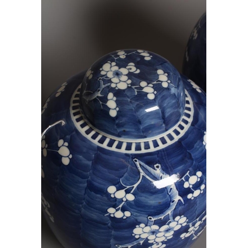 5 - A PAIR OF CHINESE PORCELAIN JARS AND COVERS of ovoid form, painted in underglaze blue with the Crack... 