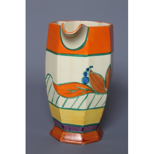 56 - A CLARICE CLIFF FANTASQUE POTTERY LILY PATTERN ATHENS JUG, 1920's, retailed by Lawleys of Regent St.... 