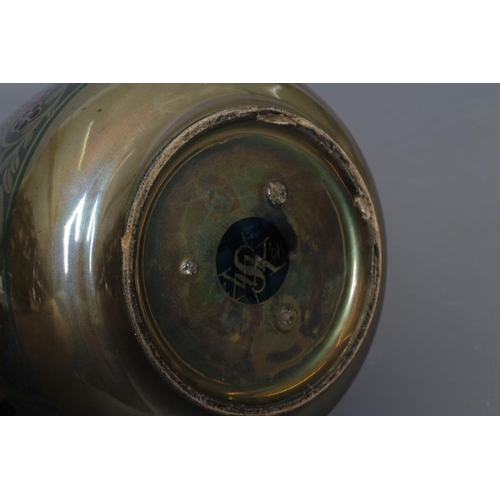 59 - WILLIAM S. MYCOCK FOR PILKINGTON, an earthenware vase of squat baluster form, painted in sombre blue... 