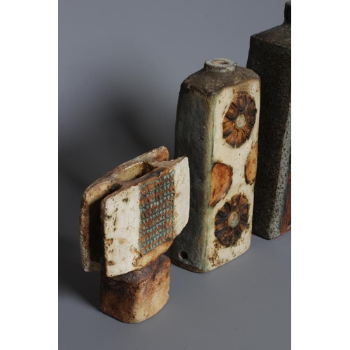 69 - ALAN WALLWORK (1931-2019) THREE STONEWARE ELECTRIC LAMP BASES, one cylindrical with alternating stri... 