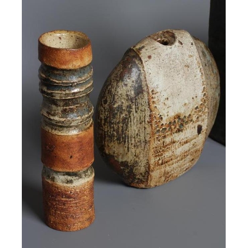 70 - ALAN WALLWORK (1931-2019) THREE STONEWARE VASES, comprising a cylindrical vase with alternating stri... 