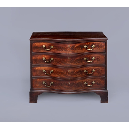 815 - A GEORGIAN MAHOGANY SERPENTINE CHEST, third quarter 18th century, the moulded edged top over four lo... 