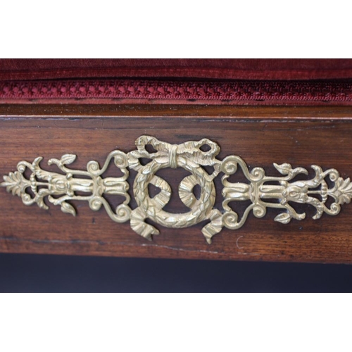 823 - A REGENCY MAHOGANY SCROLL END SOFA, early 19th century, with gilt brass mounts later upholstered in ... 