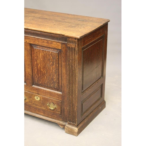 825 - A GEORGIAN JOINED OAK PANELLED CHEST of inverted breakfront form, third quarter 18th century, the hi... 