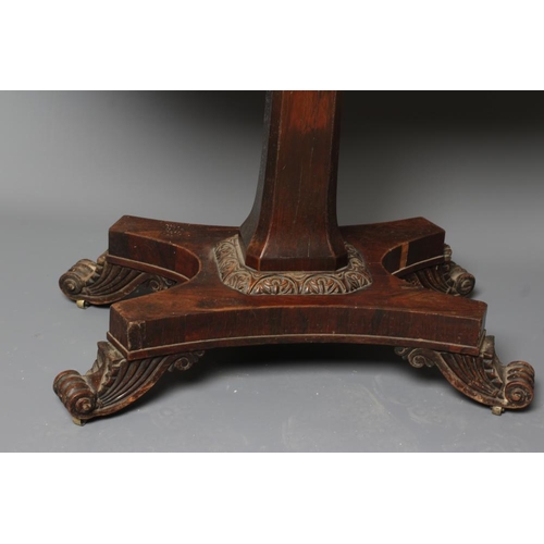 832 - A GEORGE IV ROSEWOOD FOLDING CARD TABLE, early 19th century, the rounded oblong swivel top opening t... 