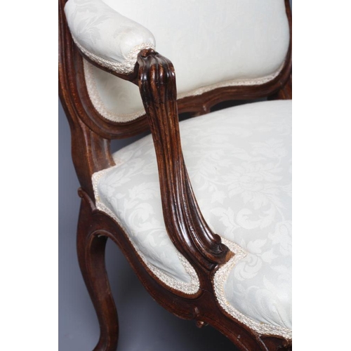 833 - A STAINED BEECH ARMCHAIR, c.1900, in the French Hepplewhite style and upholstered in ivory damask, t... 