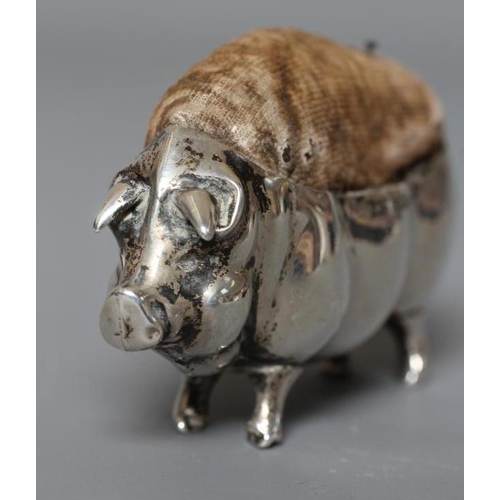 97 - A LARGE NOVELTY PIG PIN-CUSHION by Levi & Salaman, Birmingham 1918, 2 3/4