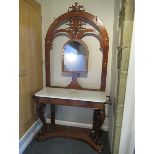 1154 - LARGE MAHOGANY AND MARBLE TOPPED HALL STAND WITH DRIP TRAYS