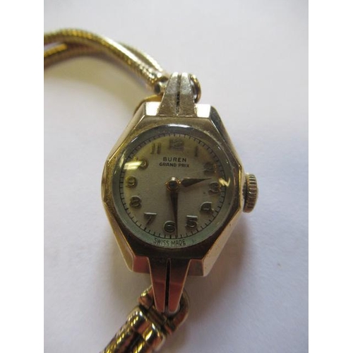 190 - LADY'S 9CT GOLD BUREN WRISTWATCH - 19G GROSS