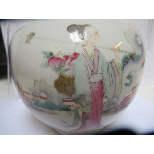 2 - A CHINESE PORCELAIN DOUBLE GOURD VASE painted in famille rose enamels with three figures in a fenced... 