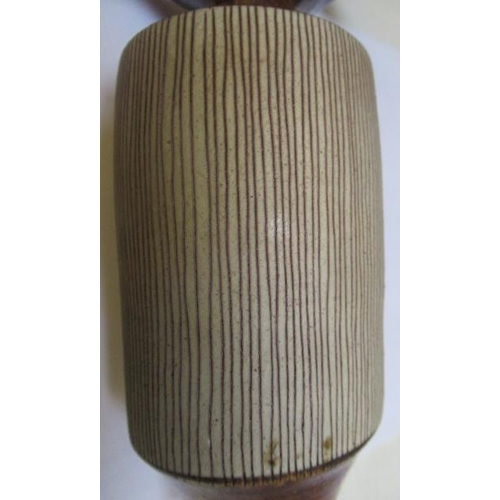 74 - DAME LUCIE RIE DBE (1902-1995) A PORCELAIN VASE of cylindrical section with waisted neck and flared ... 